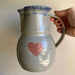 Cottagecore Pitcher Studio Pottery Farmhouse Stoneware Vase Vintage Heart